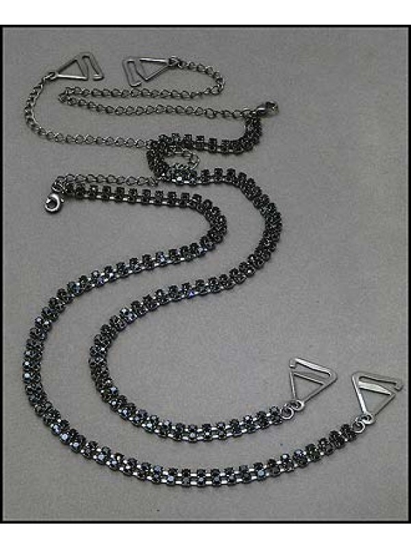 Bra Straps - Two-row Crystal Chain Strap - Black - BS-HH118BK