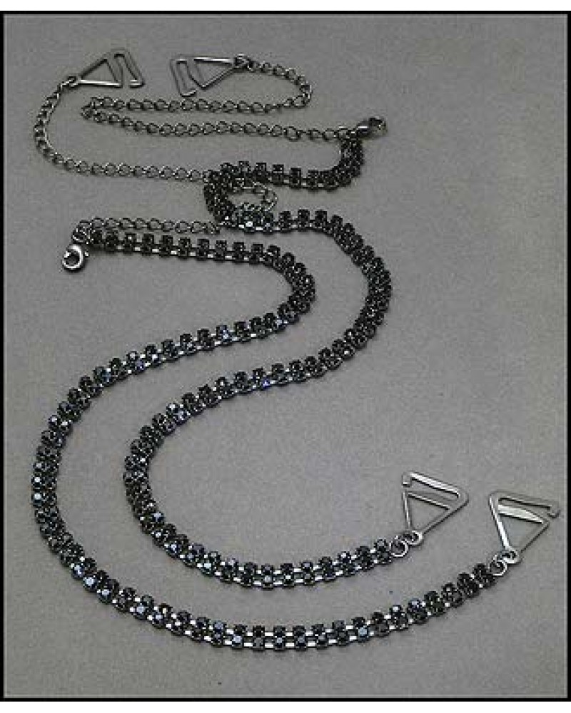 Bra Straps - Two-row Crystal Chain Strap - Black - BS-HH118BK