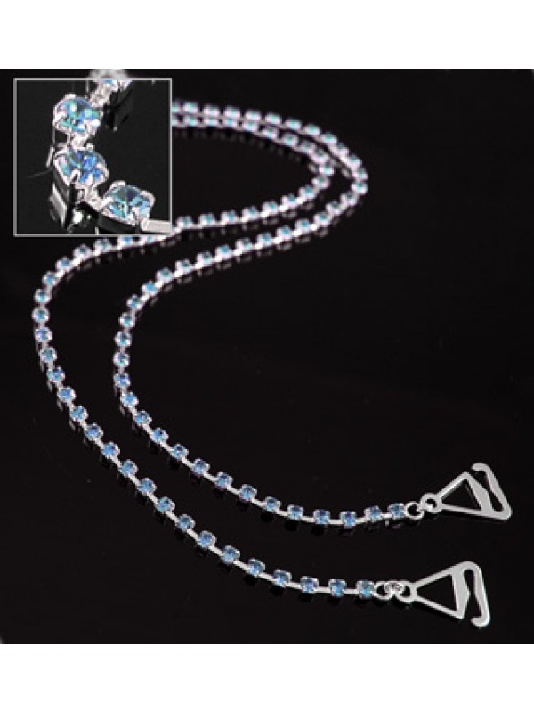 Bra Straps - Single Line Crystal Chain Strap - Blue - BS-HH19BL