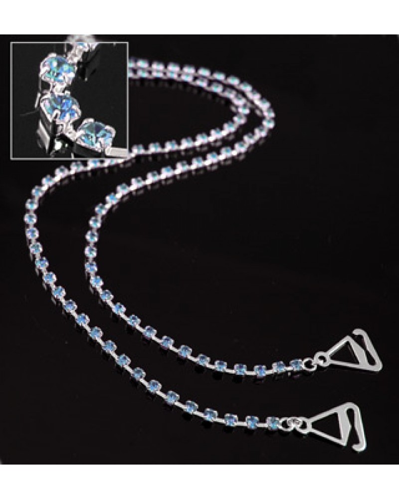 Bra Straps - Single Line Crystal Chain Strap - Blue - BS-HH19BL