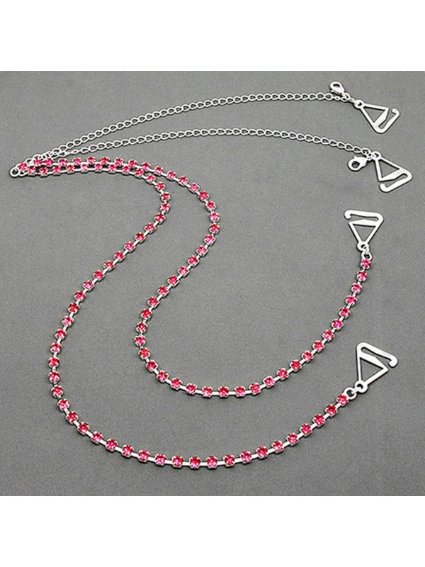 Bra Straps - Single Line Crystal Chain Strap - Pink - BS-HH19PK