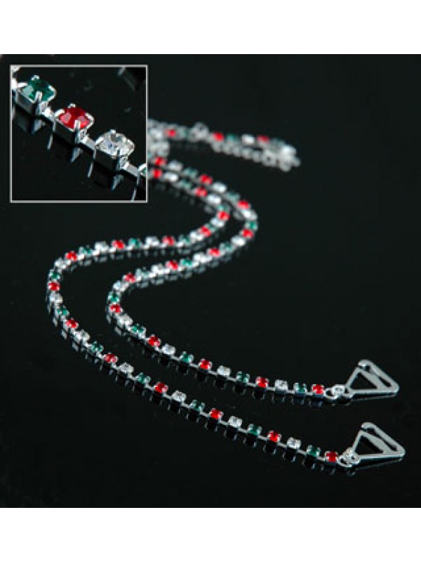 Bra Straps - Single Line Crystal Chain Strap - Red & Green - BS-HH19XMS