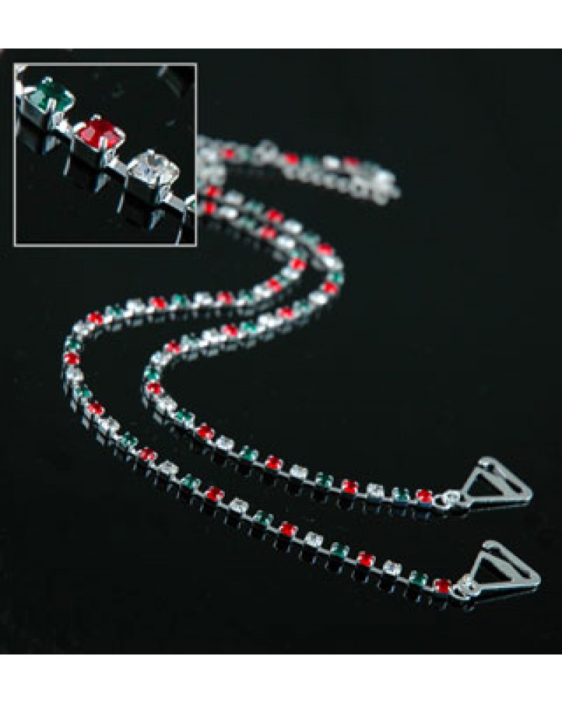 Bra Straps - Single Line Crystal Chain Strap - Red & Green - BS-HH19XMS