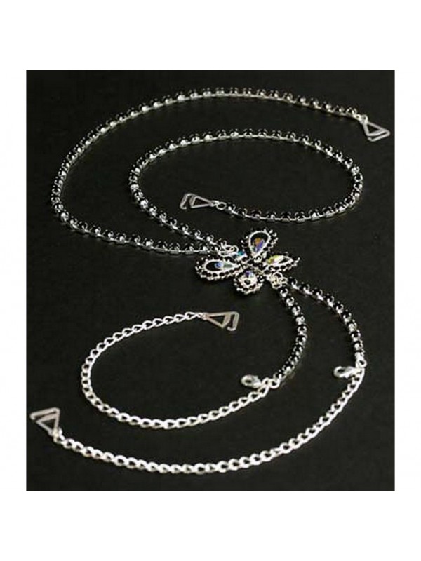 Bra Straps - Single Line w/ Rhinestone Butterfly Charm Cross-over on Back Side - Black - BS-HH83BUTBK