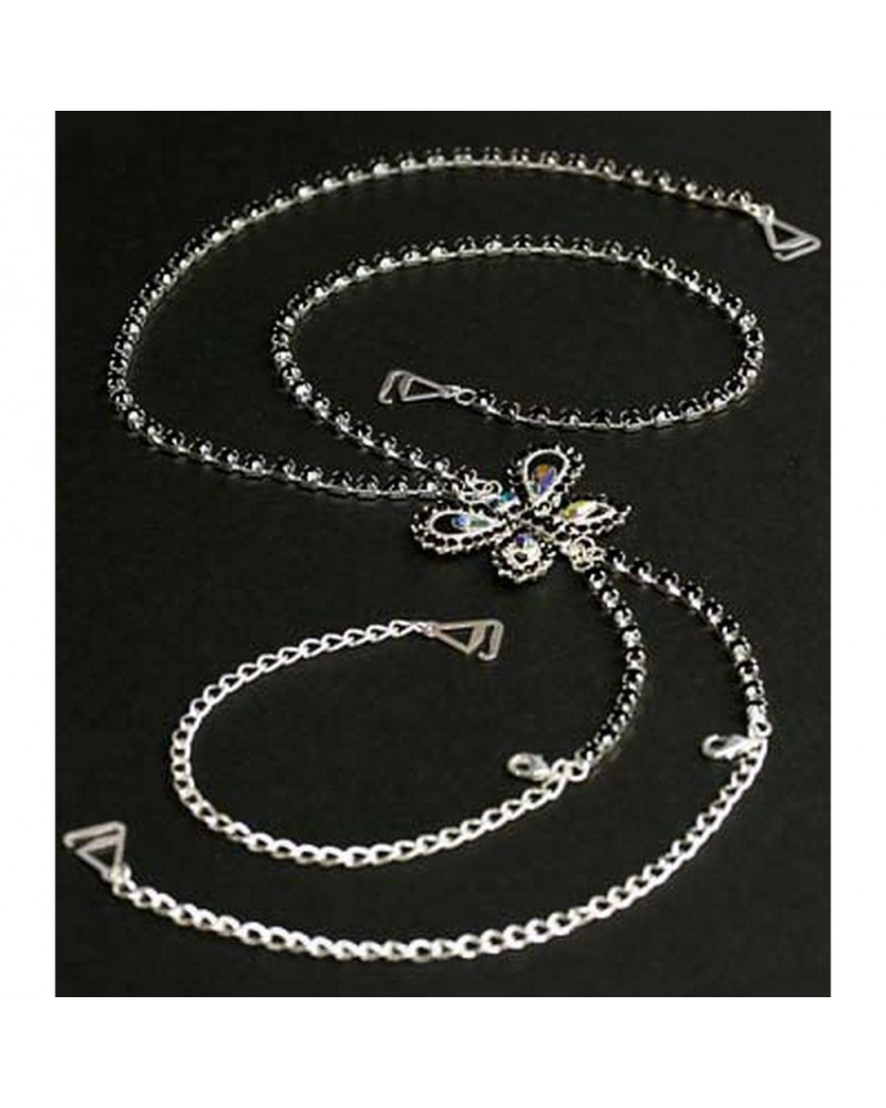 Bra Straps - Single Line w/ Rhinestone Butterfly Charm Cross-over on Back Side - Black - BS-HH83BUTBK