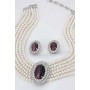 Multi Chain Pearl Necklace and Earrings Set - NE-264PL