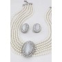 Multi Chain Pearl Necklace and Earrings Set - NE-264WT