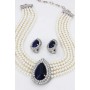 Multi Chain Pearl Necklace and Earrings Set - NE-265BL