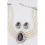 Multi Chain Pearl Necklace and Earrings Set - NE-265PL