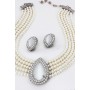 Multi Chain Pearl Necklace and Earrings Set  - NE-265WT