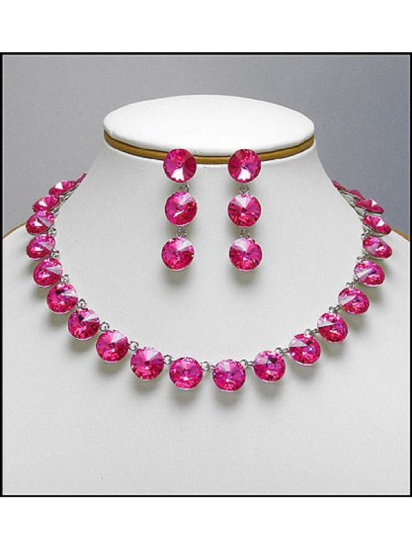 Gift Set - Swarovski Necklace & Earrings Set - Pink - NE-E05PK