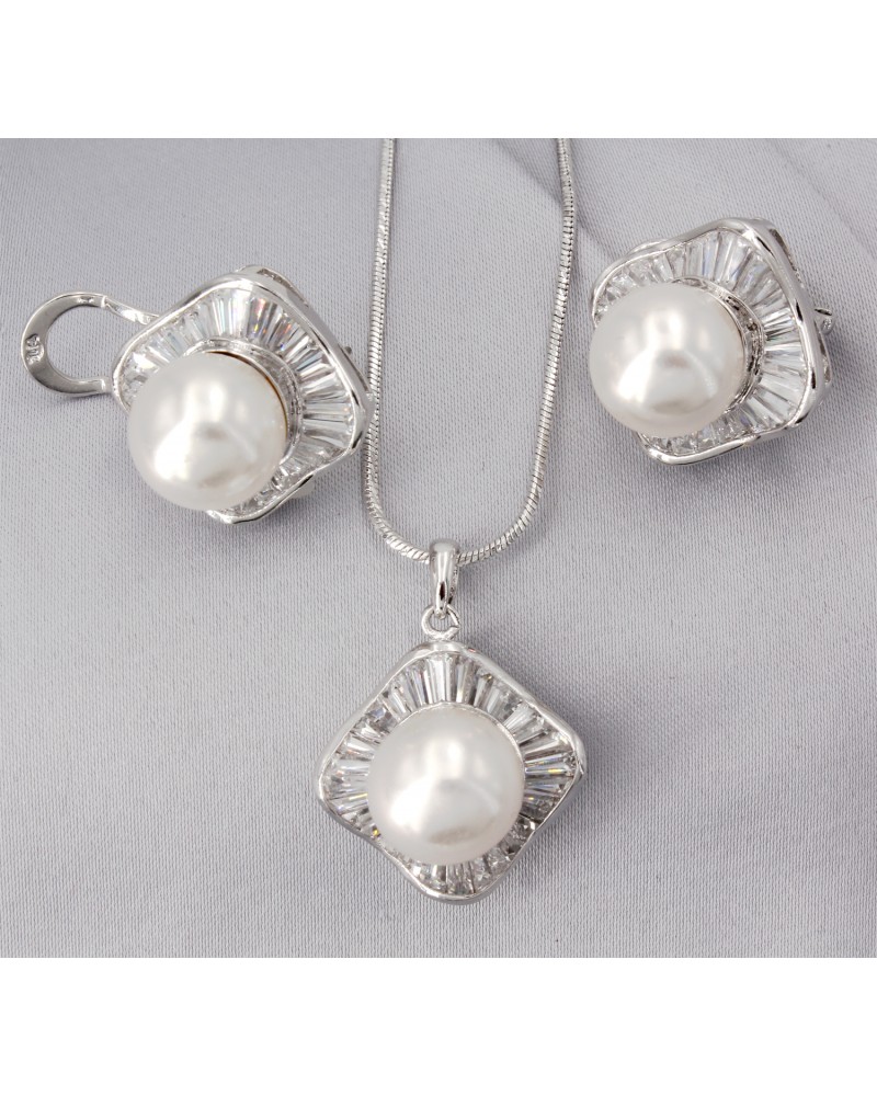 Gift set: MAPERLA PEARL w/ Swarovski Cubic Zirconia Necklace & Earrings Set - NE-JP10387W