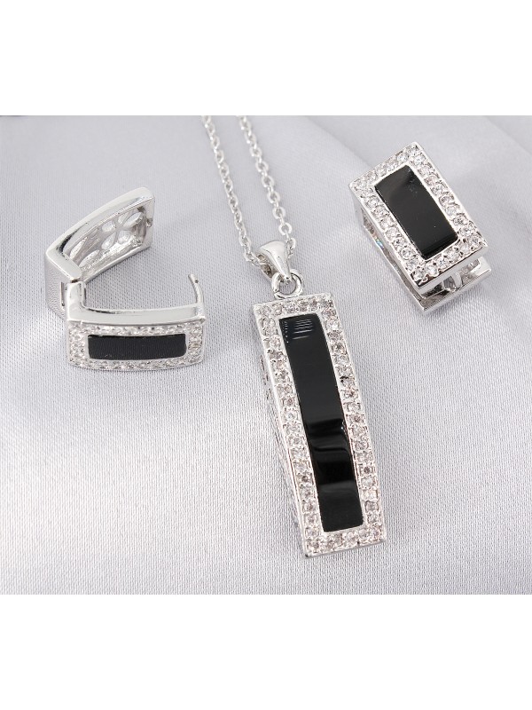 Gift set: Swarovski Cubic Zirconia w/ Onyx Necklace & Earrings Set - NE-JP10993B