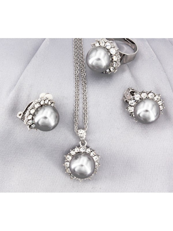 Gift set: Pearl Necklace + Earring + Ring Set - NE-NS6072B 