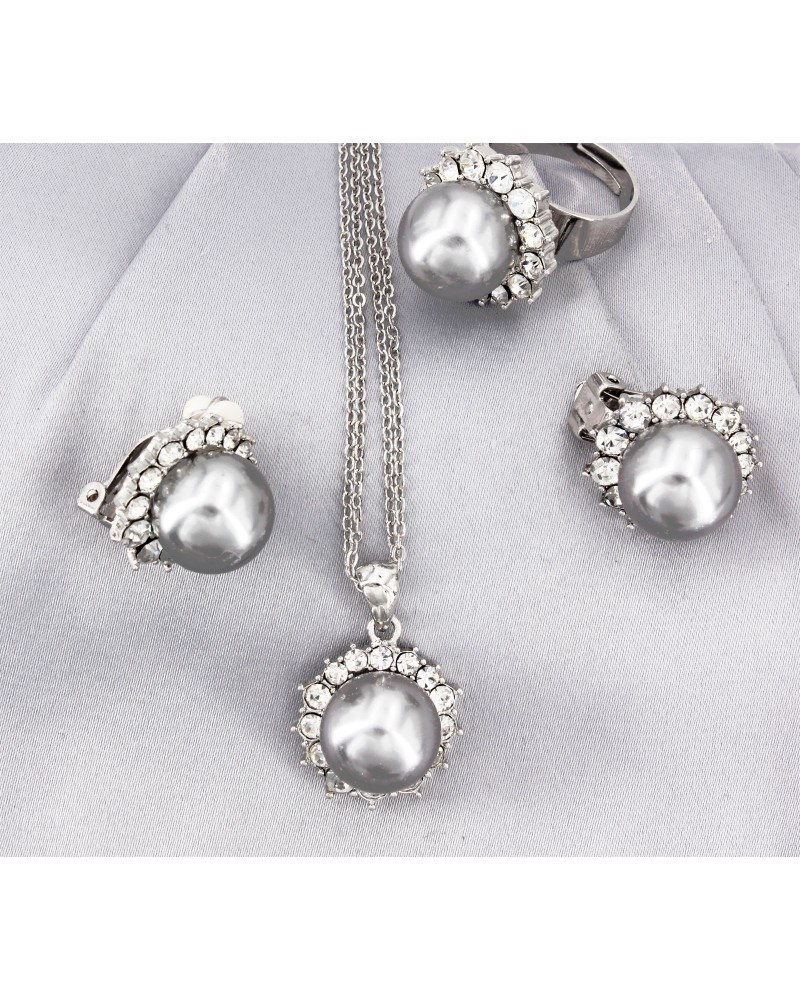 Gift set: Pearl Necklace + Earring + Ring Set - NE-NS6072B 