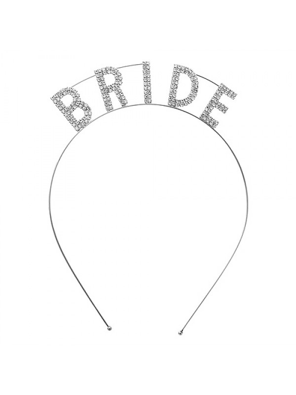 Headband: "Bride" Tiara Rhinestones Headband - HB-71525CR-S