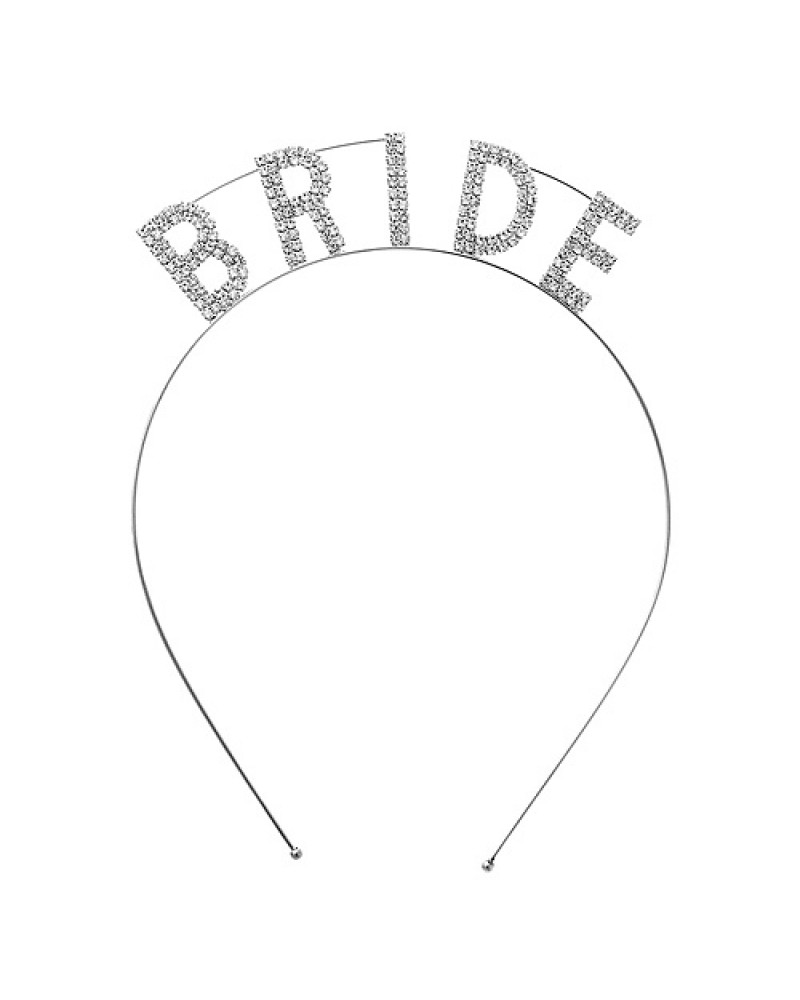 Headband: "Bride" Tiara Rhinestones Headband - HB-71525CR-S