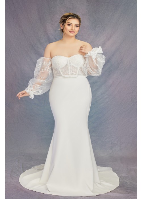 Fitted & Flare Sweetheart Sequined Over-lace Corset Wedding Dress - Plus Size  - CB-F1001P