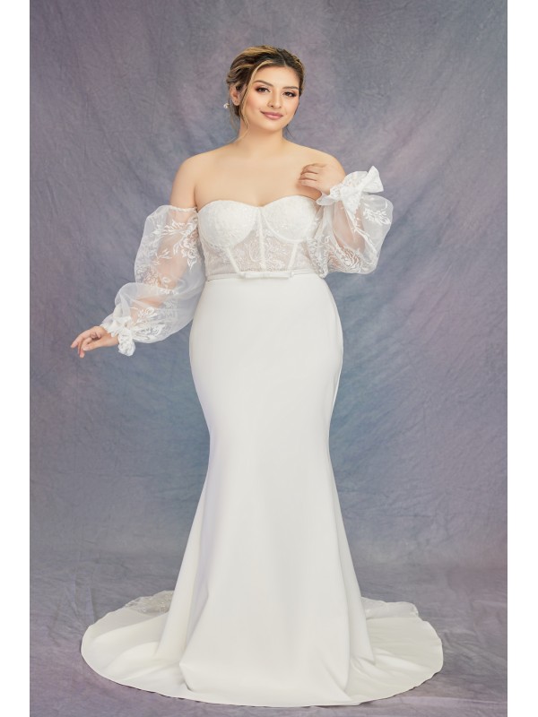 Fitted & Flare Sweetheart Sequined Over-lace Corset Wedding Dress - Plus Size  - CB-F1001P