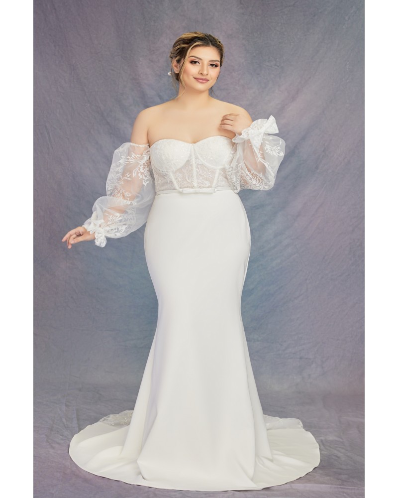 Fitted & Flare Sweetheart Sequined Over-lace Corset Wedding Dress - Plus Size  - CB-F1001P