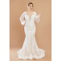 Puff Long Sleeves Mermaid Plunge V-Neck Wedding Dress - Plus Size - LV-M6002P