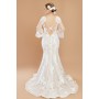 Puff Long Sleeves Mermaid Plunge V-Neck Wedding Dress - Plus Size - LV-M6002P