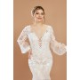 Puff Long Sleeves Mermaid Plunge V-Neck Wedding Dress - LV-M6002