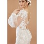 Puff Long Sleeves Mermaid Plunge V-Neck Wedding Dress - Plus Size - LV-M6002P