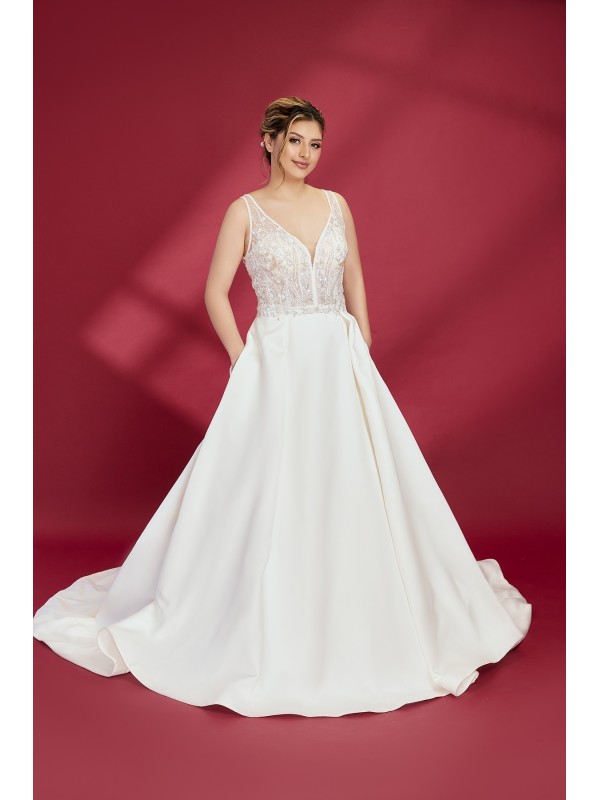 Sparkling Beads and Sequined A-line V cut Wedding Dress - Plus Size - OU-A3002P