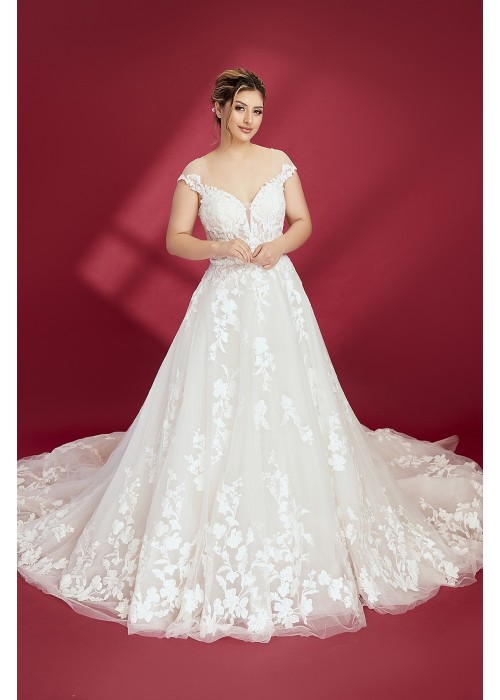 Ball Gown Off-Shoulder Semi-V cut Wedding Dress - Plus Size - OU-B5002P