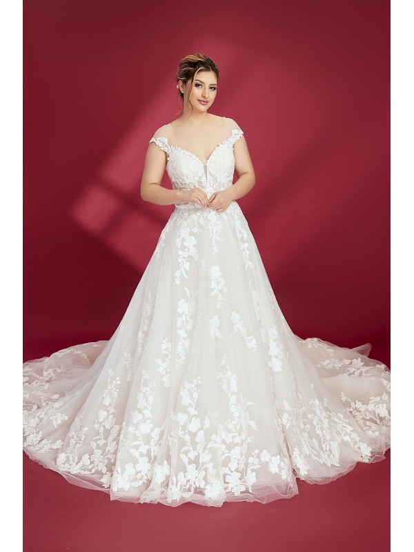 Ball Gown Off-Shoulder Semi-V cut Wedding Dress - OU-B5002