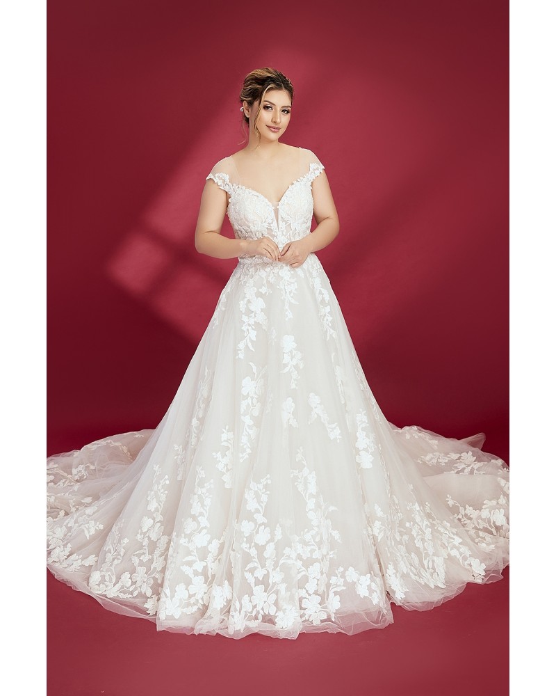 Ball Gown Off-Shoulder Semi-V cut Wedding Dress - OU-B5002