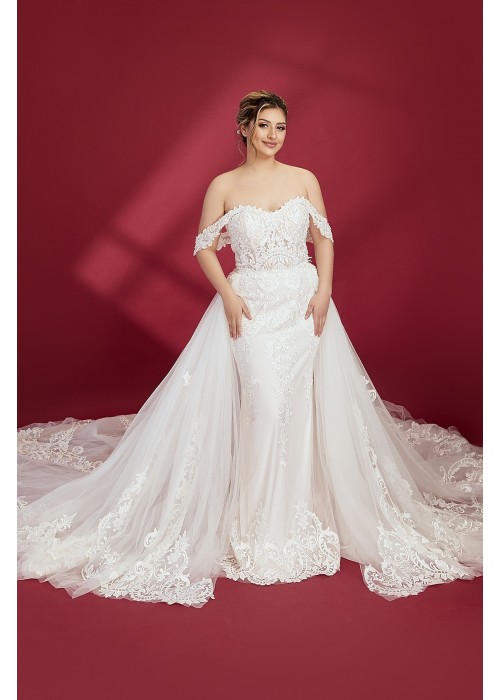 Fitted and Flare Sweet-heart with Over-Skirt Wedding Dress - Plus Size - OU-F1003OS-P