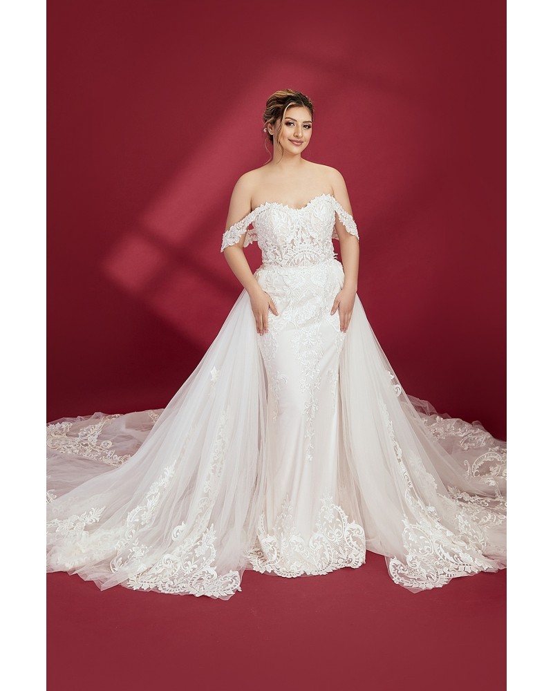 Fitted and Flare Sweet-heart with Over-Skirt Wedding Dress - OU-F1003OS